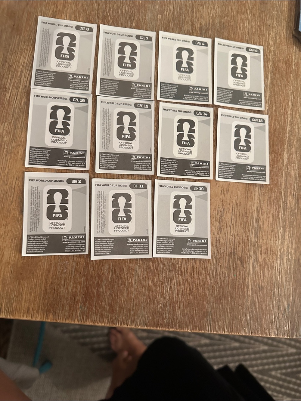 Panini Black and White FIFA World Cup Sticker Backs